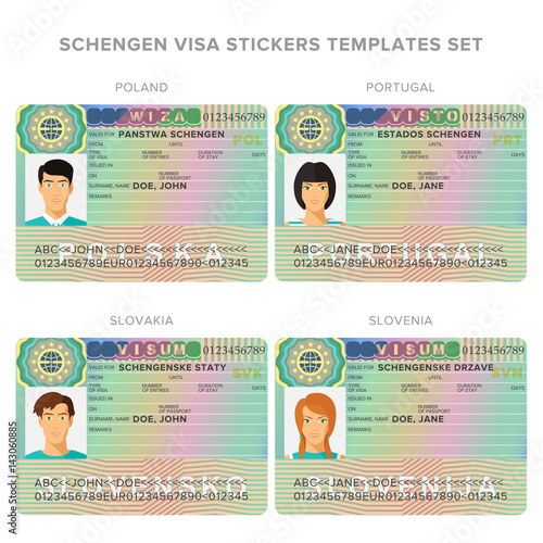 Schengen Visa Passport Sticker Templates For Poland Portugal Slovakia Slovenia Set Stock Schengen Visa Passport Sticker Templates For Poland Portugal Slovakia Slovenia Set Stock
