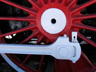 red wheels of old  locomotive
