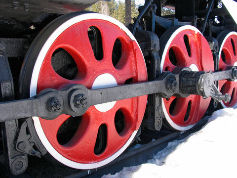 red wheels of old  locomotive