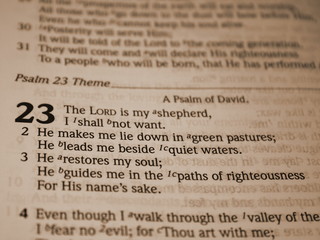open bible, 23 psalm in focus