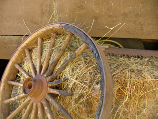 broken stagecoach wheel, landscape view (offset)
