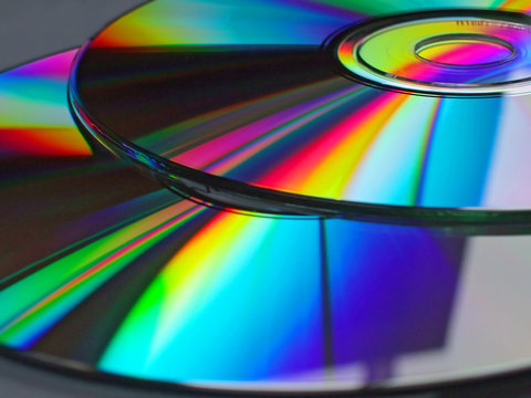 cd disks with rainbow reflections