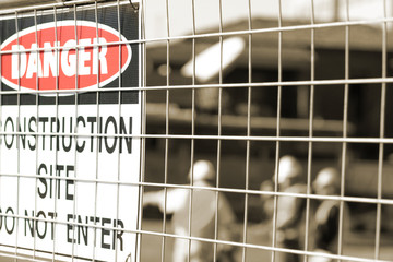 signage and construction workers