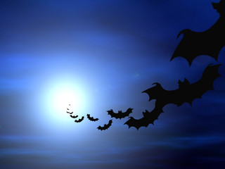 halloween background, flying bats - obrazy, fototapety, plakaty