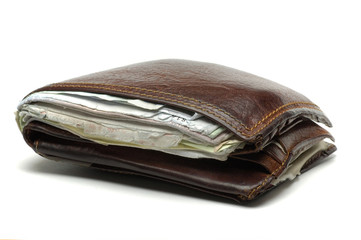 old wallet with useless papers