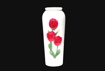 red tulips white vase over black