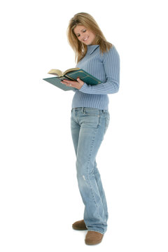 Beautiful Young Woman Standing With Book Open