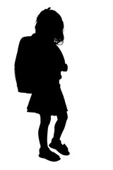 silhouette with clipping path of young girl with b