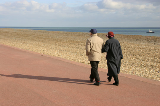 old couple walking together