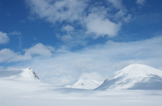 snowy mountains in Kungsleden, Lapland, North of Sweden