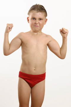 skinny boy flexing biceps