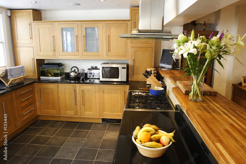 Wall mural wooden fitted kitchen interior