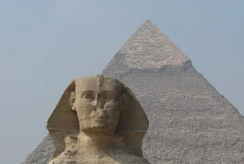 Papier Peint photo Lavable Egypte sphinx and chephren’s pyramid