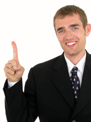 businessman with finger pointing up