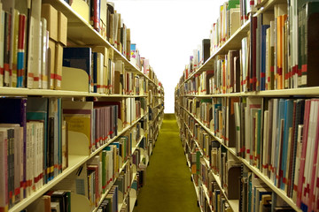 aisle with lots of books