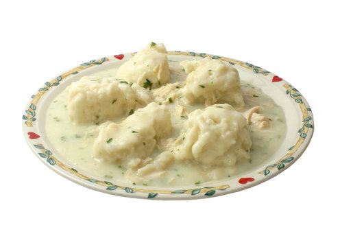 chicken and dumplings isolated over white