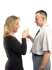 young couple drinking champagne