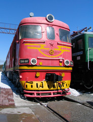 red diesel locomotive