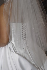 Fototapeta na wymiar veil back dress white wedding elegant pure bride