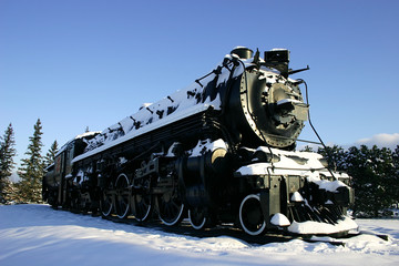 old locomotive in the snow