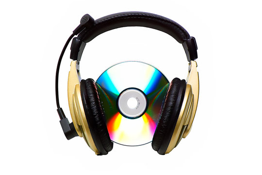 cd and a golden headphone.