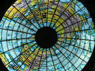 world map stained-glass window