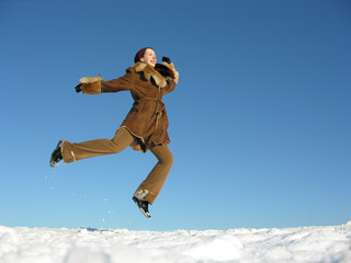 Fototapeta na wymiar fly jump girl. winter.