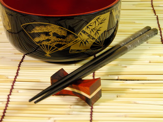 wooden bowl and chopsticks