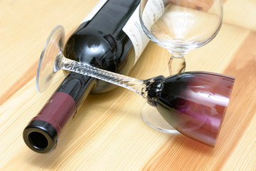 wine bottle with glasses