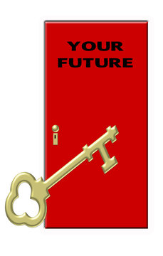 Gold Key To Your Future With Red Door Illustration