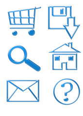 blue website icons - shopping cart, email, home, d