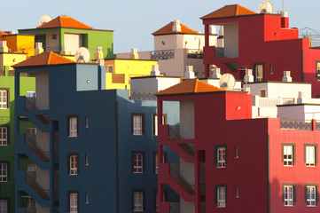 multicolored buildings in praya de las americas tenerife canary