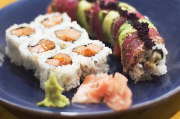 crunchy tuna and triple salmon rolls