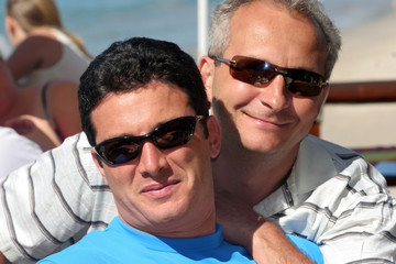 happy men couple on a sunny day