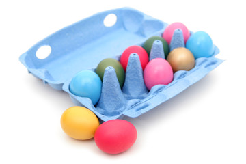 colorful easter eggs in carton