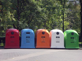 five recycle bins