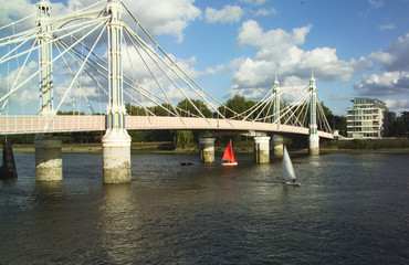 sailing under albert bridge in london