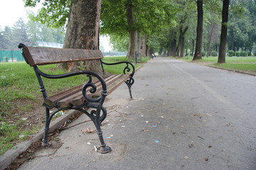 empty bench in the park in skopje