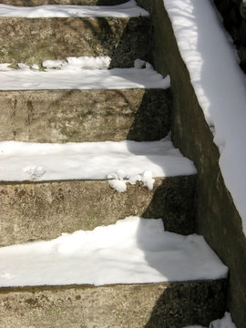 snow on stairs