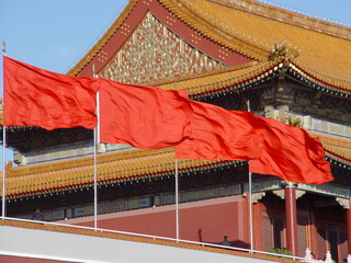chinese flags on the forbiden city
