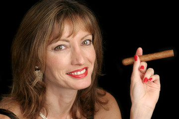 cute woman smoking cigar