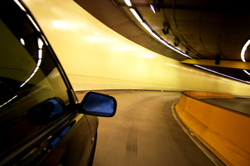 car speeding through tunnel