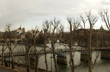 france, paris: louvre museum, nice view on le pont des arts et l
