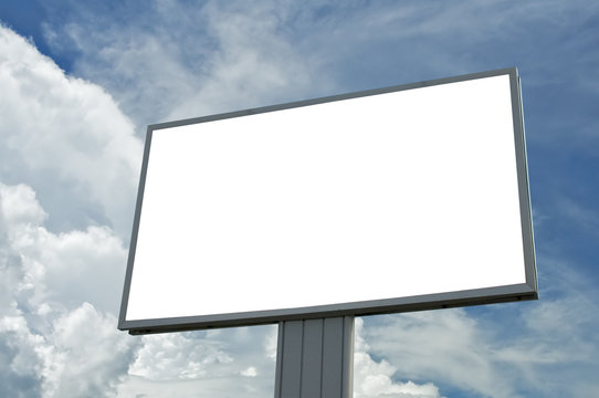 blank billboard over blue cloudy sky, just add your text