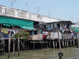thailand bangkok - riverside buildings on chao pra