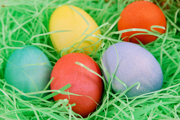 easter eggs in grass background