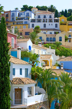 colorful spanish pueblo on hillside