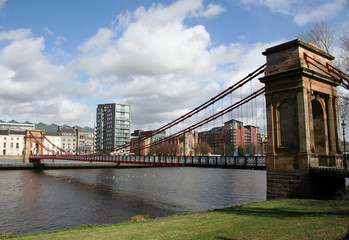 suspension bridge, river clyde, glasgow - obrazy, fototapety, plakaty