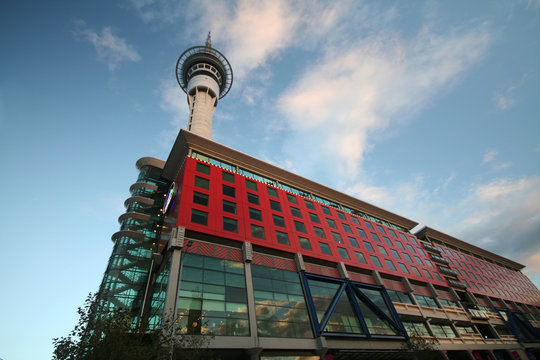 sky tower with building in front