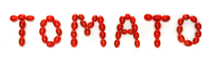 Naklejka na ściany i meble word tomato written with cherry tomatoes
